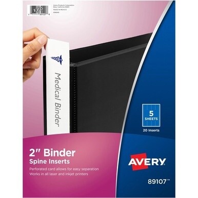 Avery(R) Binder Spine Inserts, 2 Inch Binders, 20 Inserts (89107) - Avery(R) Binder Spine Inserts, For 2 Inch Ring Binders with 1.4&quot; Spine Width, 20 Cardstock View Binder Spine ID Inserts (89107)
