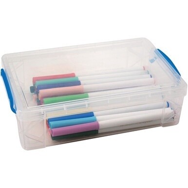 Advantus Clear Large Pencil Box - External Dimensions: 5.5" Width x 9" Depth x 2.6" Height - 152 x Crayon, 100 x Pencil, 50 x Pen, 30 x Marker - Stackable - Plastic - Clear - For Pen/Pencil, Marker, C