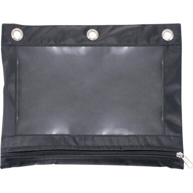 Advantus Binder Pencil Pouch - 10&quot; Height x 7.4&quot; Width - 3 x Holes - Ring Binder - Rectangular - Black, Clear - Vinyl - 1 Each