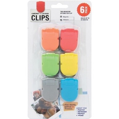 Advantus Magnetic Cabinet/Locker Clip - 1&quot; Length x 0.5&quot; Width - 40 Sheet Capacity - for Notes, Photo, Memo, Message - Magnetic, Self-adhesive - 6 / Pack - Assorted - Ceramic Magnet