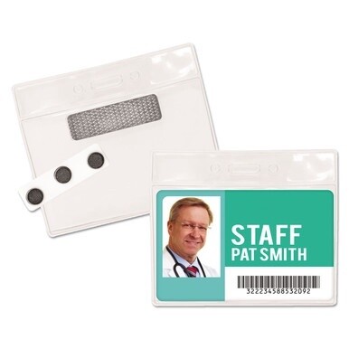 Magnetic-Style Name Badge Kits, Horizontal, Clear 4.5&quot; x 3.25&quot; Holder, 4.13&quot; x 3&quot; Insert, 20/Pack