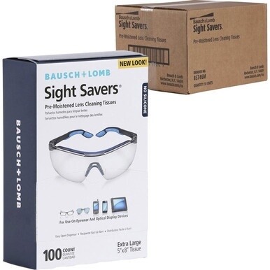 Bausch + Lomb Sight Savers Lens Cleaning Tissues - For Reading Glasses, Eyeglasses, Monitor, Camera Lens, Binocular - Anti-fog, Anti-static, Pre-moistened, Silicone-free, Individually Wrapped - 100 / 