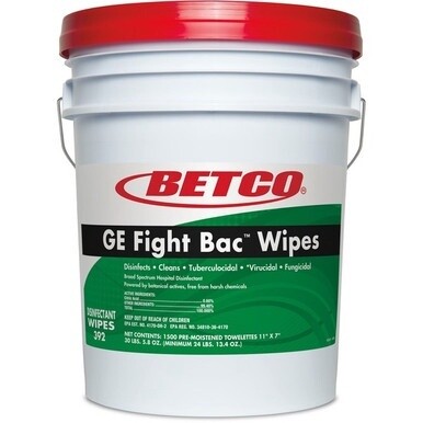 Betco GE Fight Bac Disinfectant Wipes - 7&quot; Length x 11&quot; Width - 1500 / Bucket - 1 Each - White