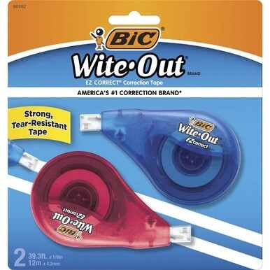 BIC Wite-Out EZ CORRECT Correction Tape - 0.17&quot; Width x 33.14 ft Length - 1 Line(s) - White Tape - Non-refillable - 2 / Pack - White