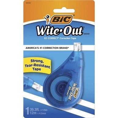 BIC Wite-Out EZ CORRECT Correction Tape - 0.20&quot; Width x 39.40 ft Length - 1 Line(s) - White Tape - Ergonomic White Dispenser - Tear Resistant, Photo-safe, Odorless - 1 Each - White