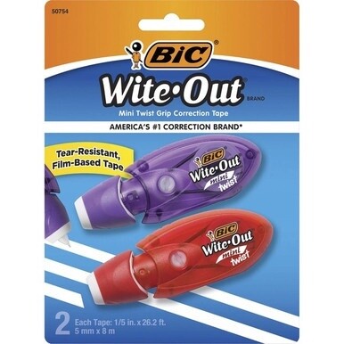 BIC Wite-Out Mini Correction Tape 2-pack - 0.20" Width x 19.67 ft Length - 1 Line(s) - White Tape - Micro White Dispenser - Odorless, Flexible Tip, Non-refillable, Protective Cover - 2 / Pack - White