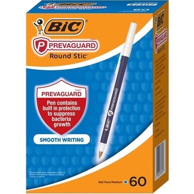 GSA MAS BIC PrevaGuard Round Stic Ballpoint Pen - Medium Pen Point - 1 mm Pen Point Size - Blue - Blue Plastic Barrel - 60 / Box