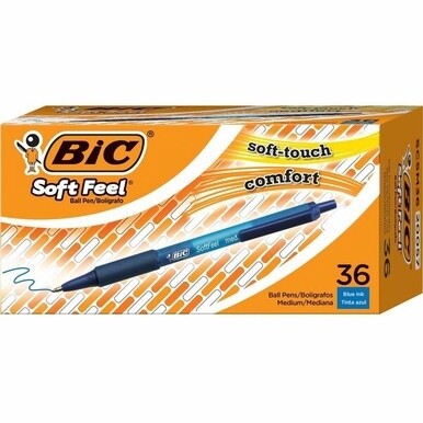 BIC SoftFeel Retractable Ball Pens - Medium Pen Point - 1 mm Pen Point Size - Retractable - Blue - Blue Barrel - 36 / Box