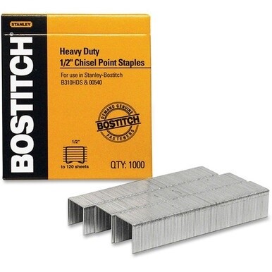 Bostitch 1/2" Heavy Duty Chisel Point Staples 1000 - Heavy Duty - 1/2" Leg - 1/2" Crown - Holds 85 Sheet(s) - Chisel Point - Silver - High Carbon Steel - 0.7" Height x 0.5" Width0.5" Length - 1000 / B