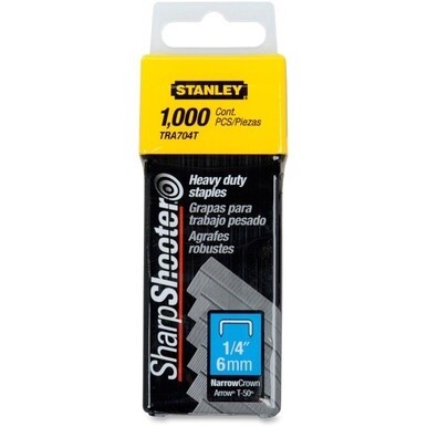 Stanley SharpShooter Heavy-Duty 1/4&quot; Staples - Heavy Duty - 1/4&quot; - 1/4&quot; Leg - 3/8&quot; Crown - Insulated - Silver - 5.1&quot; Height x 1.8&quot; Width0.8&quot; Length - 1000 / Box