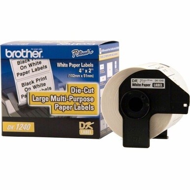 Brother DK1240 - Large Multi-Purpose White Paper Labels - 600 Label(s) - 2&quot; Width x 4&quot; Length - Direct Thermal - White - 1 / Roll