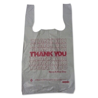 Thank You High-Density Shopping Bags, 10&quot; x 19&quot;, White, 2,000/Carton