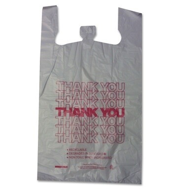 Thank You High-Density Shopping Bags, 18&quot; x 30&quot;, White, 500/Carton