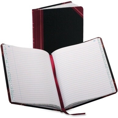 Boorum &amp; Pease Boorum 38 Series Account Books - 150 Sheet(s) - Thread Sewn - 7.62&quot; x 9.62&quot; Sheet Size - Black - White Sheet(s) - Blue, Red Print Color - Black, Red Cover - 1 Each