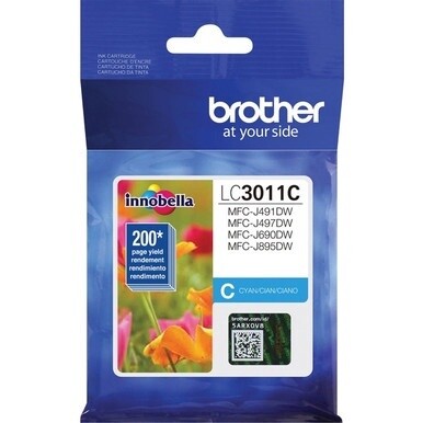 Brother LC3011C Original Standard Yield Inkjet Ink Cartridge - Single Pack - Cyan - 1 Each - 200 Pages