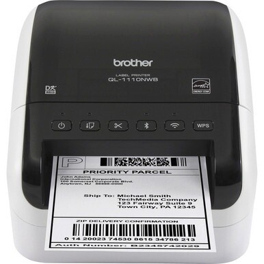 Brother QL-1110NWB Desktop Direct Thermal Printer - Monochrome - Label Print - Ethernet - USB - Bluetooth - 118.11" Print Length - 4" Print Width - 4.33 in/s Mono - 300 x 300 dpi - Wireless LAN - 4.08