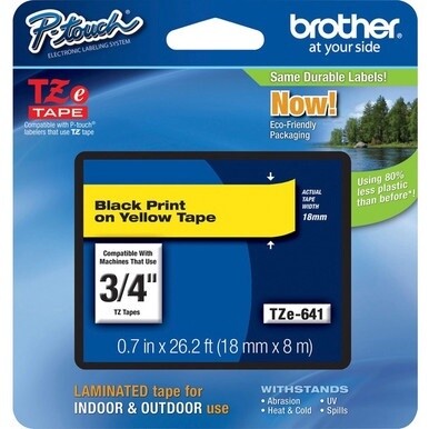 Brother P-Touch TZe Flat Surface Laminated Tape - 45/64&quot; Width - Rectangle - Yellow - 1 Each - Water Resistant - Grease Resistant, Grime Resistant, Temperature Resistant