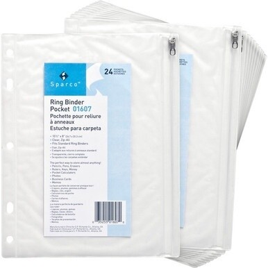 Business Source Punched Economy Binder Pocket - 10&quot; Height x 8&quot; Width - 7 x Holes - Ring Binder - Clear - Plastic - 24 / Box