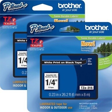 Brother P-touch TZe Laminated Tape Cartridges - 1/4&quot; Width - Rectangle - White - 2 / Bundle - Water Resistant - Grease Resistant, Grime Resistant, Temperature Resistant, Adhesive