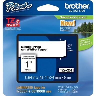 Brother P-Touch TZe Laminated Tape - Waterproof - 15/16&quot; Width - Rectangle - Thermal Transfer - White - 1 Each - Grease Resistant, Grime Resistant, Temperature Resistant, Chemical Resistant, Fade Resi