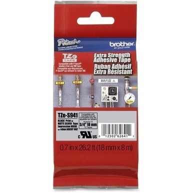 Brother Extra Strength Adhesive 3/4&quot; Lamntd Tapes - 45/64&quot; Width - Permanent Adhesive - Thermal Transfer - Black - 1 Each - Adhesive