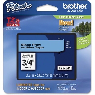 Brother P-Touch TZe Flat Surface Laminated Tape - 45/64&quot; Width - Permanent Adhesive - Thermal Transfer - Blue, Black - 1 Each - Water Resistant - Grease Resistant, Fade Resistant, Heat Resistant, Cold