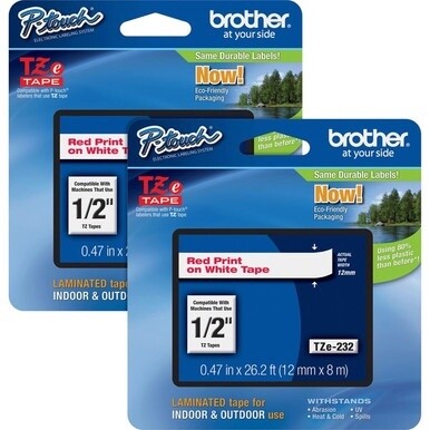 Brother P-touch TZe Laminated Tape Cartridges - 1/2&quot; Width - Rectangle - White - 2 / Bundle - Water Resistant - Grease Resistant, Grime Resistant, Temperature Resistant