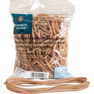 Business Source Rubber Bands - Size: #117B - 7&quot; Length - 125 mil Thickness - Stretchable - 1 / Bag - Natural