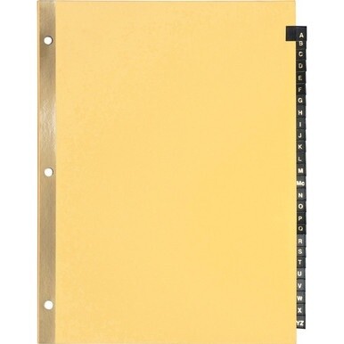 Business Source A-Z Black Leather Tab Index Dividers - 26 Printed Tab(s) - Character - A-Z - 8.5&quot; Divider Width x 11&quot; Divider Length - Letter - 3 Hole Punched - Buff Paper Divider - Black Leather Tab(