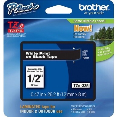 Brother P-touch TZe Laminated Tape Cartridges - 15/32&quot; Width - Rectangle - Black - 1 Each - Water Resistant - Grease Resistant, Grime Resistant, Temperature Resistant