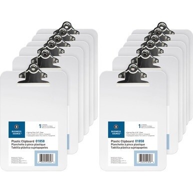 Business Source Plastic Clipboard - 6&quot; x 9&quot; - Spring Clip - Plastic - Clear - 12 / Box