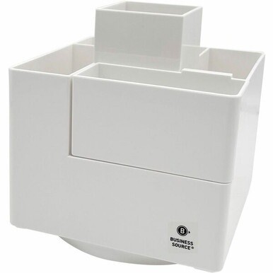 Business Source Modular Rotatable Pen Cup - 6 Compartment(s) - 5.1&quot; Height x 4.7&quot; Width x 4.7&quot; Depth - Modular, Sturdy, Durable - White - Polyethylene Terephthalate (PET) - 1 Each