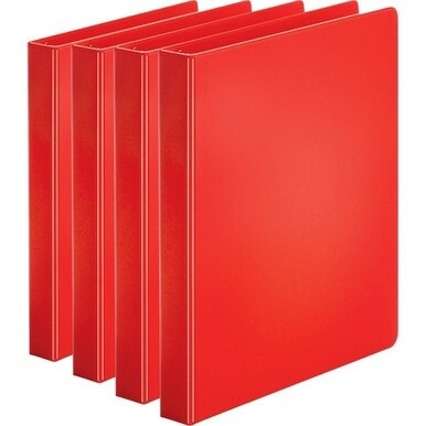Business Source Basic Round Ring Binders - 1&quot; Binder Capacity - Letter - 8 1/2&quot; x 11&quot; Sheet Size - 225 Sheet Capacity - 3 x Round Ring Fastener(s) - Internal Pocket(s) - Chipboard, Polypropylene - Red