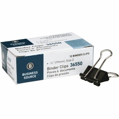 Business Source Fold-back Binder Clips - Small - 0.8&quot; Width - 0.38&quot; Size Capacity - for Paper - 1Dozen - Black - Steel