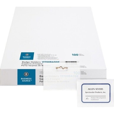 Business Source Pin Style Holder Name Badge Kit - 100 / Box - Clear