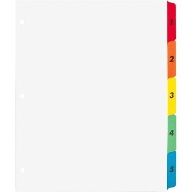 Business Source Table of Content Quick Index Dividers - Printed Tab(s) - Digit - 1-5 - 5 Tab(s)/Set - 8.5&quot; Divider Width x 11&quot; Divider Length - 3 Hole Punched - Multicolor Mylar Divider - Multicolor M