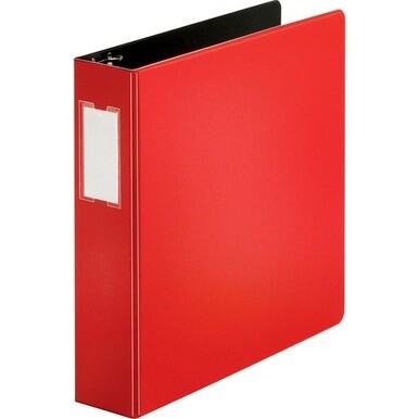 Business Source Slanted D-ring Binders - 2&quot; Binder Capacity - 3 x D-Ring Fastener(s) - 2 Internal Pocket(s) - Chipboard, Polypropylene - Red - PVC-free, Non-stick, Spine Label, Gap-free Ring, Non-glar