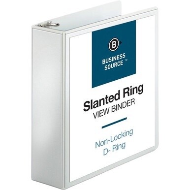 Business Source Basic D-Ring White View Binders - 3&quot; Binder Capacity - Letter - 8 1/2&quot; x 11&quot; Sheet Size - D-Ring Fastener(s) - Polypropylene - White - 1.70 lb - Clear Overlay - 1 Each