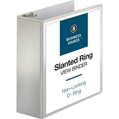 Business Source Basic D-Ring White View Binders - 4&quot; Binder Capacity - Letter - 8 1/2&quot; x 11&quot; Sheet Size - D-Ring Fastener(s) - Polypropylene - White - 1.75 lb - Clear Overlay - 1 Each