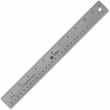 Business Source Nonskid Stainless Steel Ruler - 12&quot; Length - 1/16, 1/32 Graduations - Metric Measuring System - Stainless Steel - 1 Each - Silver