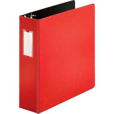 Business Source Slanted D-ring Binders - 3&quot; Binder Capacity - 3 x D-Ring Fastener(s) - 2 Internal Pocket(s) - Chipboard, Polypropylene - Red - PVC-free, Non-stick, Spine Label, Gap-free Ring, Non-glar