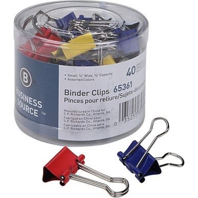 Business Source Colored Fold-back Binder Clips - Small - 0.8&quot; Width - 0.37&quot; Size Capacity - 40 / Pack - Assorted - Steel