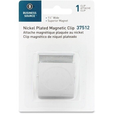 Business Source Nickel Plated Magnetic Clips - 1.5&quot; Length - 1Each - Chrome - Metal