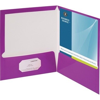 Business Source Letter Pocket Folder - 8 1/2&quot; x 11&quot; - 100 Sheet Capacity - 2 Internal Pocket(s) - Card Paper - Purple - 25 / Box