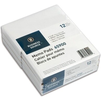 Business Source Plain Memo Pads - 100 Sheets - Plain - Glued - Unruled - 15 lb Basis Weight - 3&quot; x 5&quot; - White Paper - Chipboard Backing - 1 Dozen