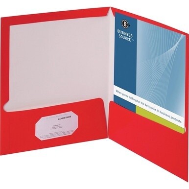 Business Source Letter Pocket Folder - 8 1/2&quot; x 11&quot; - 100 Sheet Capacity - 2 Internal Pocket(s) - Card Paper - Red - 25 / Box