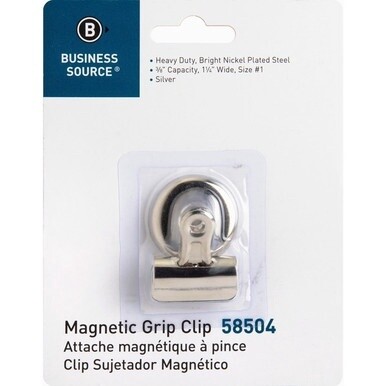 Business Source Magnetic Grip Clips - No. 1 - 1.3&quot; Width - for Paper - Magnetic Backing, Heavy Duty - 1Each - Silver