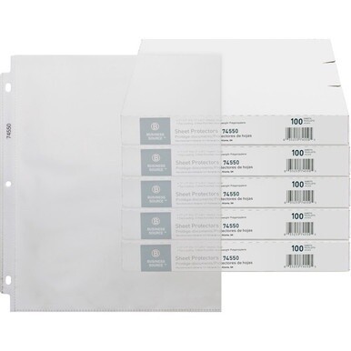 Business Source Top-Loading Poly Sheet Protectors - 3.2 mil Thickness - For Letter 8 1/2&quot; x 11&quot; Sheet - 3 x Holes - Ring Binder - Rectangular - Clear - Polypropylene - 500 / Carton