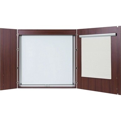 MasterVision 2-door Cherry Conference Cabinet - 48&quot; Height x 48&quot; Width - Porcelain Steel Surface - Cherry Wood Frame - 1 Each