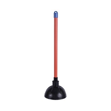 Toilet Plunger, 18&quot; Plastic Handle, 5.63&quot; dia, Red/Black